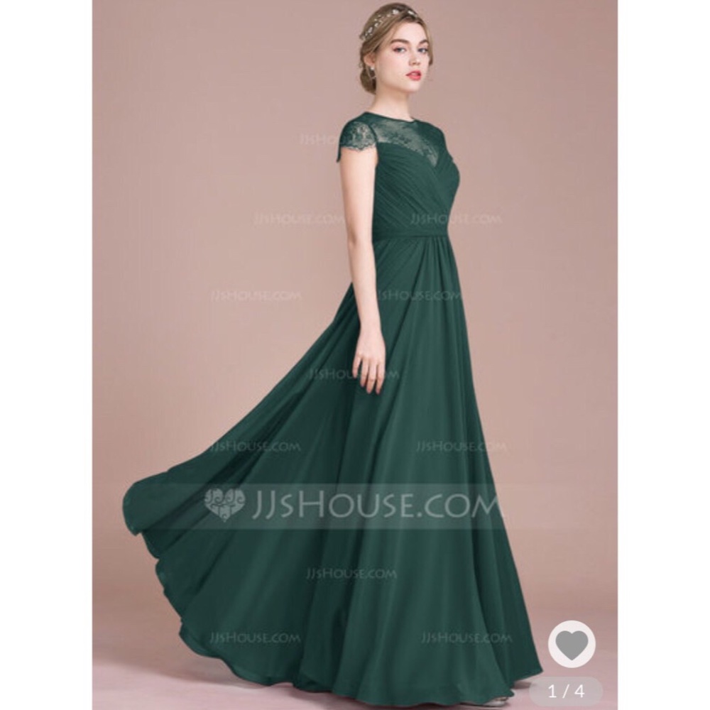 JJs House Green Floor-Length Chiffon Lace Size 16